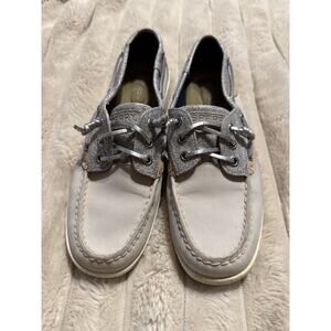 Sperry Rosefish 3-Eye Women's Boat Shoes Grey Leather Silver Sparkle Size 7.5